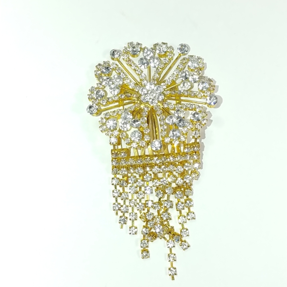 Gold flower petal & dangles hair comb NWT
